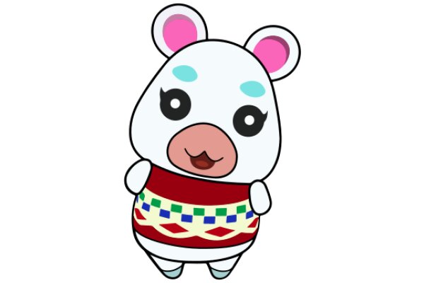 Adorable Cartoon Character: A Pink and White Stuffed Animal with a Festive Christmas Sweater