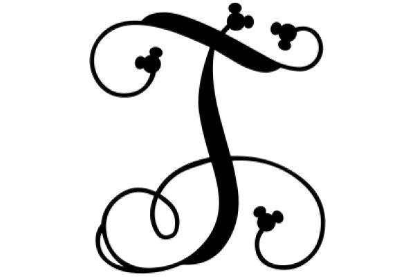 Stylized Logo of a Letter 'J' with a Swirl Design and Mickey Mouse Ears