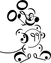Artistic Black and White Illustration of a Whimsical Character with Musical Elements
