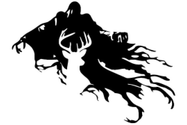 Silhouette of a Figure with Antlers, Set Against a White Background