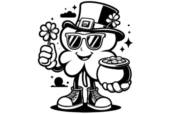 Stylish Cartoon Character: A Chic, Fashionable Illustration of a Flower-Holding Character with a Hipster Vibe