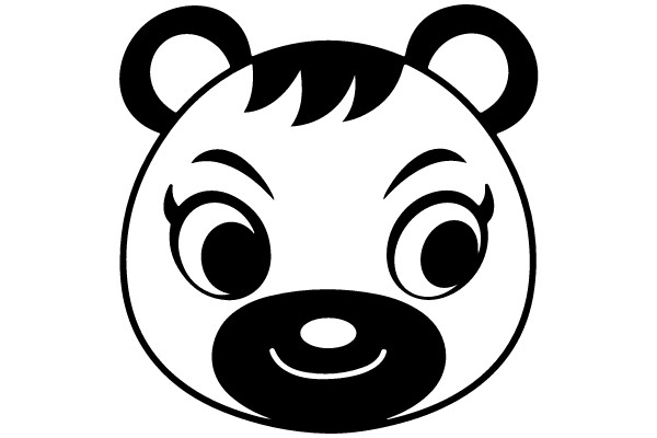Whimsical Bear's Face: A Monochrome Cartoon