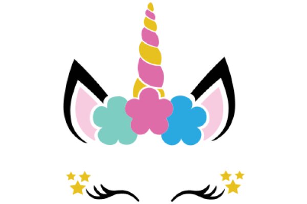 Whimsical Unicorn Mask with Pink and Blue Flowers and Gold Stars