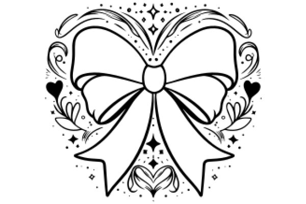 Stylized Bow with Heart and Flower Accents