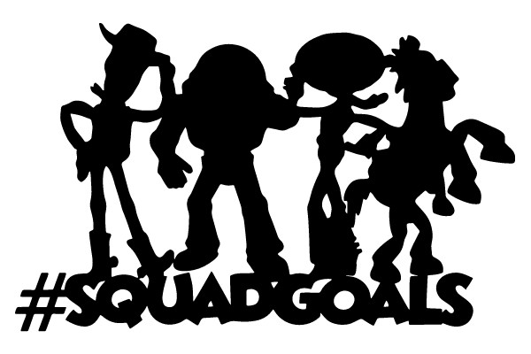 Silhouette of Cartoon Characters with the Hashtag #SQUADGOALS