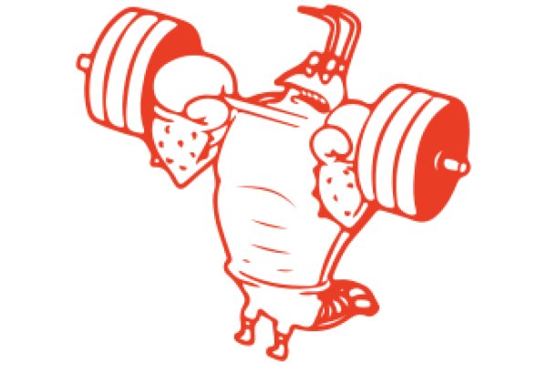 A Playful Red and White Illustration of a Cartoon Character with Muscles and Dumbbells