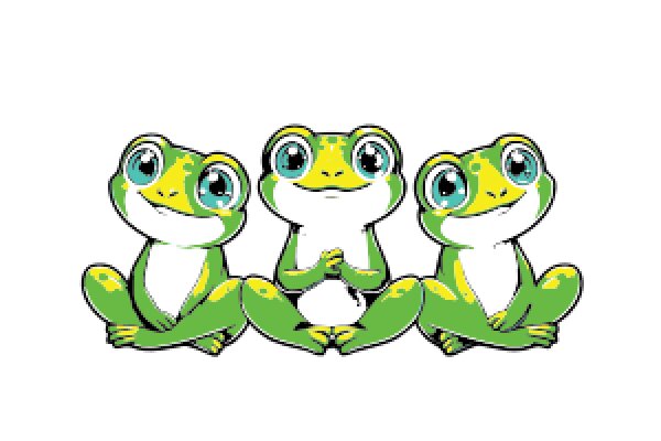 Three Cheeky Frog Cartoons: A Playful Trio of Green and Yellow Frogs