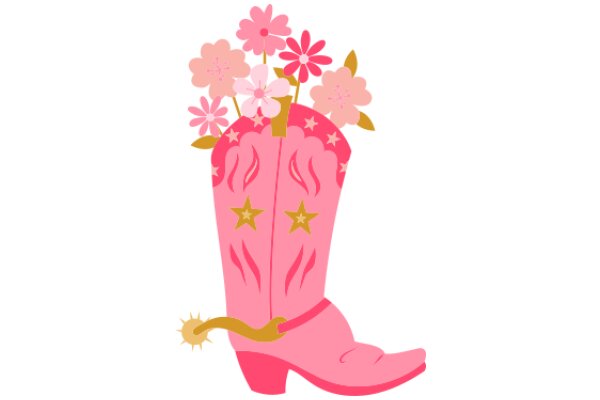 Pink Cowboy Boot with Flower Bouquet