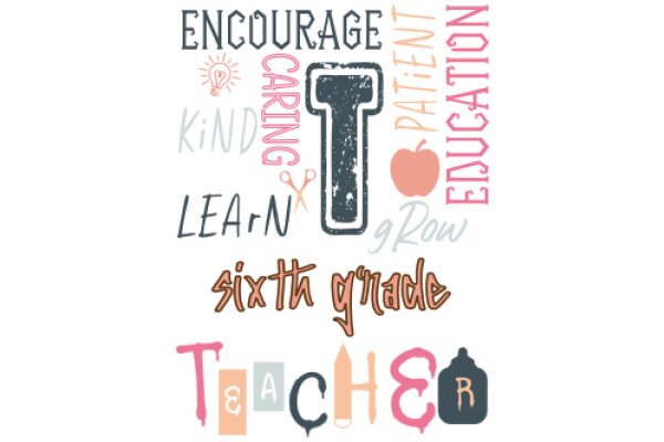 A Colorful Collage of Words and Symbols Encouraging Education, Care, and Patience