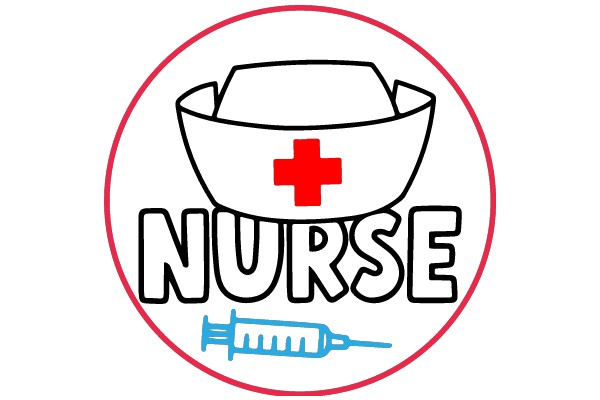 Nurse's Round Emblem with Syringe and Cross Symbol