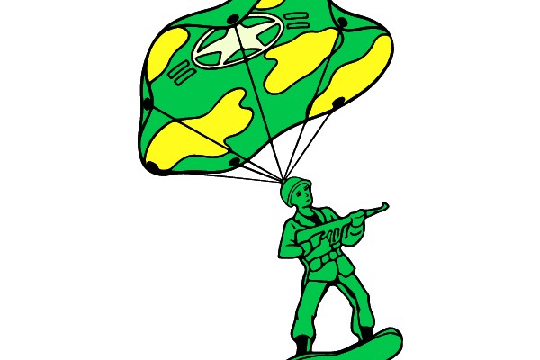 Parachuting Soldier with Green and Yellow Camouflage Parachute