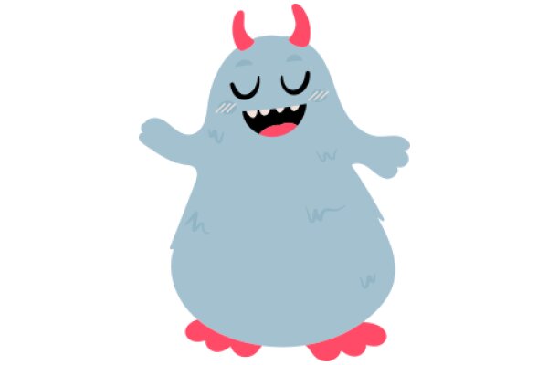 A Playful Cartoon of a Blue Monster with Red Horns and Pink Feet, Standing with Its Arms Outstretched and a Smile on Its Face.