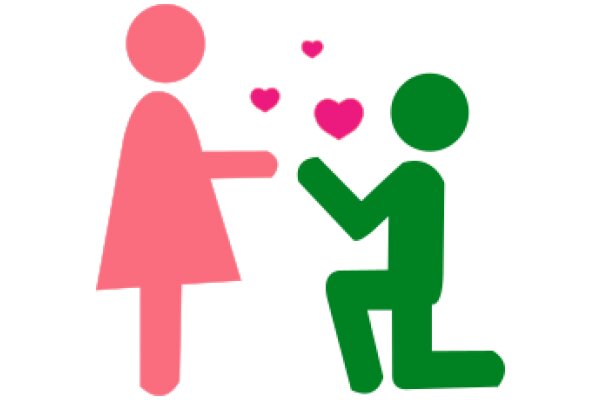 A Digital Valentine's Day Scene: A Pink Figure Gives a Green Figure a Heart