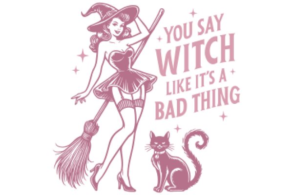 Whimsical Witch and Cat Illustration with Quote