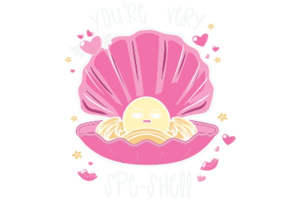 A Whimsical Scene of a Pink Shell with a Yellow Sun and a Surprised Face Inside, Surrounded by Hearts and Flowers, with the Words 'You're Very SPECIAL' in the Background.
