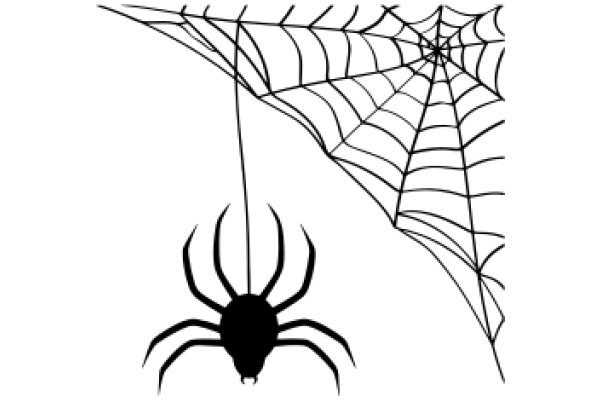 A Silhouette of a Spider's Web and a Spider, Set Against a White Background