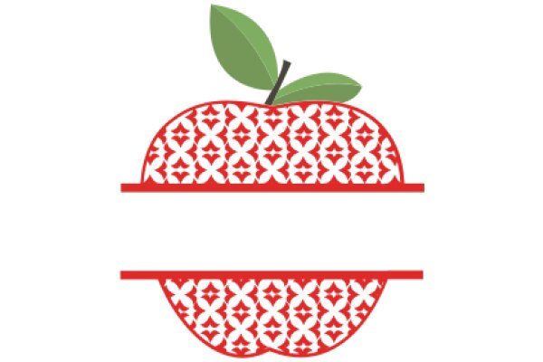 A Red Apple with a Green Leaf, Surrounded by a Red and White Pattern