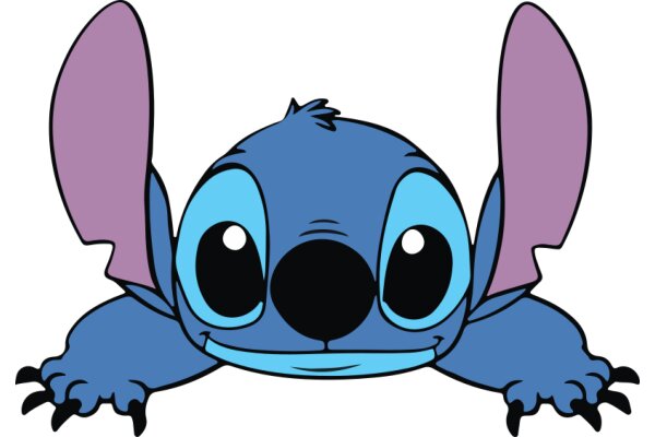 Stylized Cartoon Character of a Blue Lizard with Purple Ears and Sharp Teeth