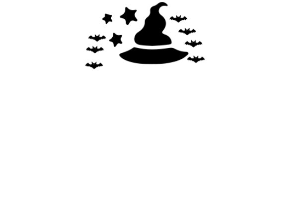A Silhouette of a Witch's Hat and Bats, with Stars and a Crescent Moon