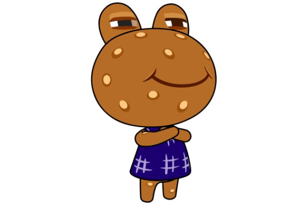 A Whimsical Character: A Brown Cartoon Bunny with a Smile and a Blue Dress