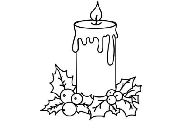 A Simple, Elegant Holiday Decoration: A Candle with a Dripping Wax Leaf and Berries