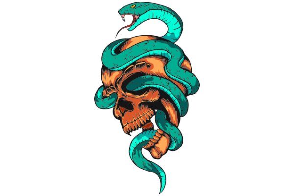 Vivid Illustration of a Snake and Skull