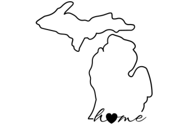 A Simple Line Drawing of a State's Outline with a Heart Inside, Representing 'Home' in Michigan