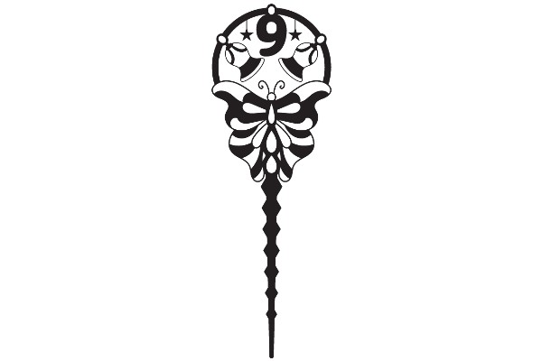Stylized Butterfly with Number Nine in Center, Design