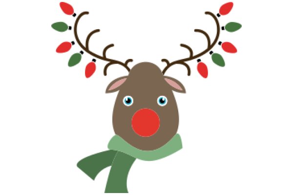 A Festive Reindeer with a Scarf and Christmas Tree Decorations