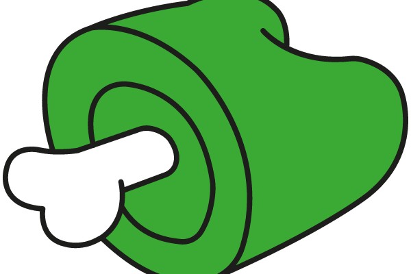 A Green Roll-Up Mat with a White Bone Design