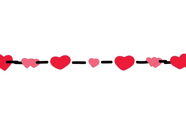Colorful Hearts Line with Black Dashed Line