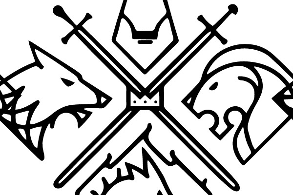 Heraldic Shield with Crossed Swords and Symbolic Animals