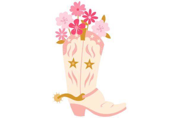 A Whimsical Bouquet of Pink Flowers in a Cowboy Boot Vase