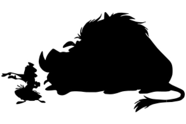 A Silhouette of a Monster and a Small Creature, Set Against a White Background