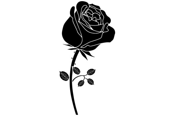 Silhouette of a Rose with Leaves