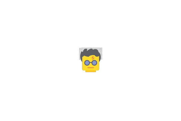 Lego Character with Glasses and Lightning Bolt Symbol