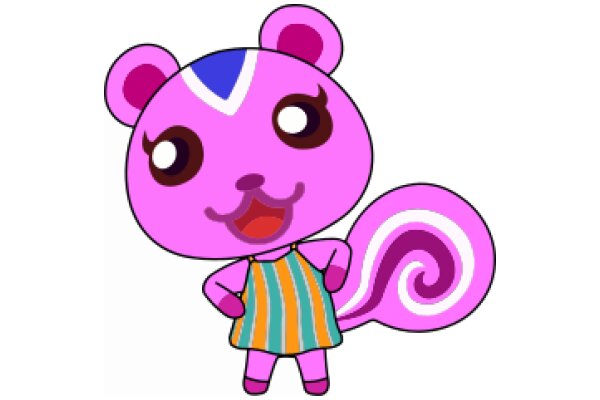 Vibrant and Cute: A Pink Cartoon Character with a Blue Swirl on its Head