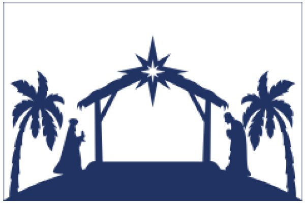 A Silhouette of a Church and Palm Trees, with Figures of People and a Star