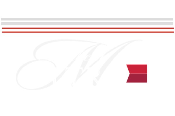 A Digital Artwork Featuring a Red Rectangle and a Stylized Letter 'M' on a White Background with Red and Gray Stripes
