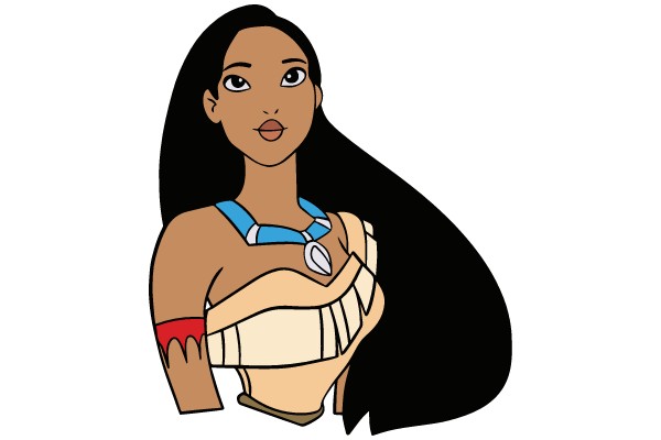 Stylized Portrait of a Female Character with a Necklace and a Red Bracelet