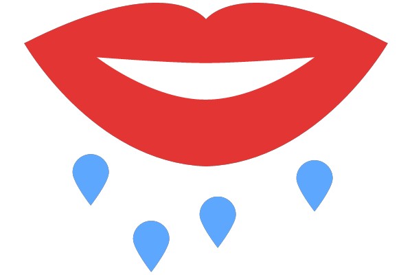 A Red Lip Icon with Blue Drops
