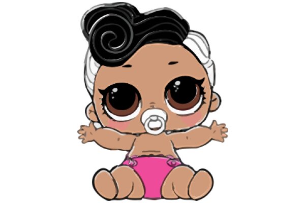 A Pixelated Portrait of a Stylish Doll with a Pink Swimsuit and a Black Swirl Hairdo