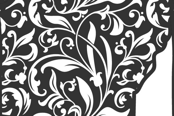 Arkansas State Outline with Baroque Floral Design