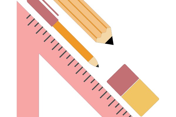 Essential Drafting Tools: Pencil, Eraser, Ruler, and Triangle