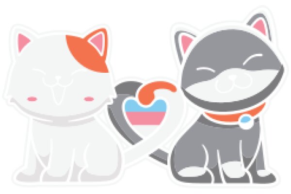 A Heartwarming Sticker of Two Cats, One White and One Gray, Sharing a Moment of Joy