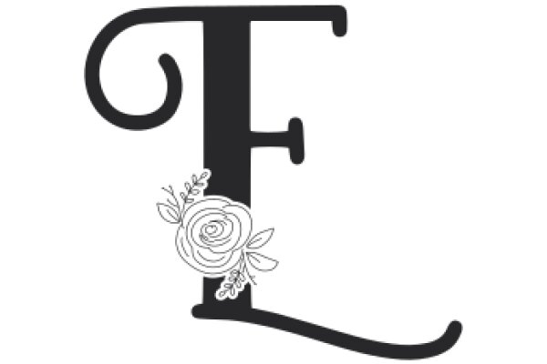 Stylized Letter 'F' with a Rose Flower