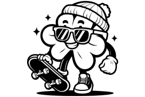 Stylish Skateboarder with a Twist: A Cartoon Character with a Unique Flair