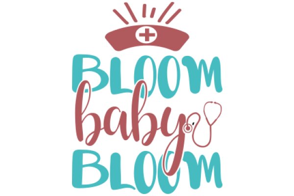 A Graphic Design of a Medical Sign with a Nurse's Stethoscope and a Red Cross Symbol, Surrounded by the Words 'Bloom Baby Bloom' in a Stylish, Hand-Drawn Font.