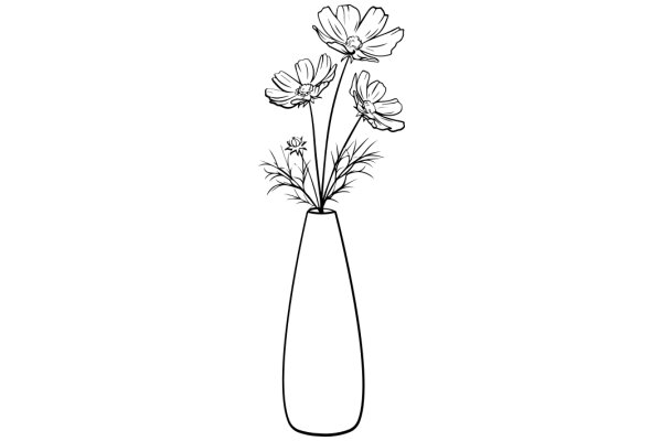A Delicate Line Drawing of a Vase with Flowering Plants