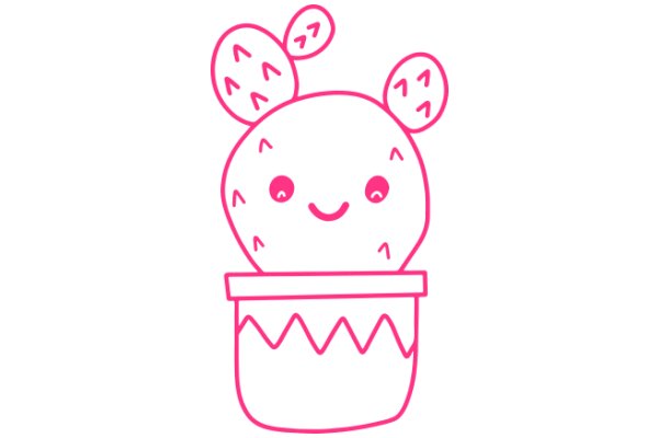 Whimsical Pink Character with Eyes and Ears, Sitting in a Pink Container with Pink Dots